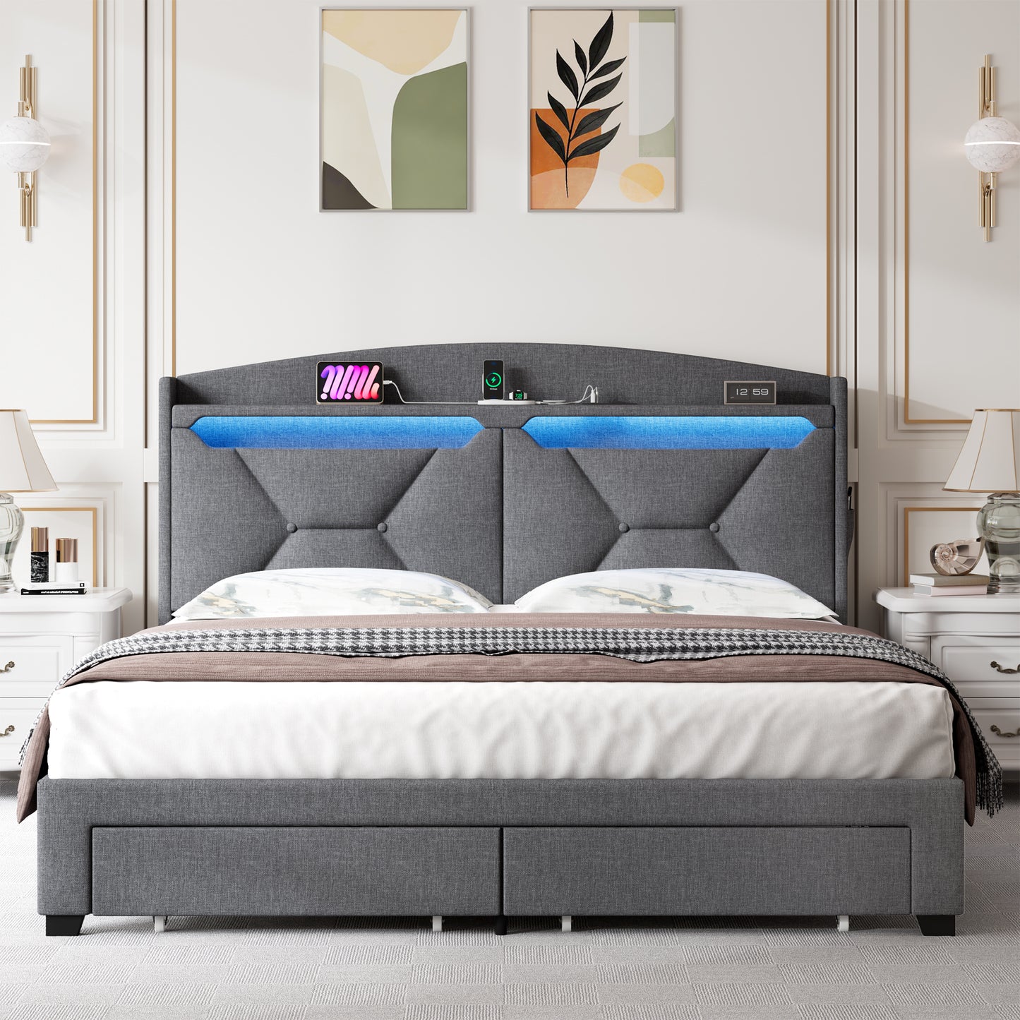 Bartholomew Modern Full Metal Bunk Bed with Built-In Desk & Storage
