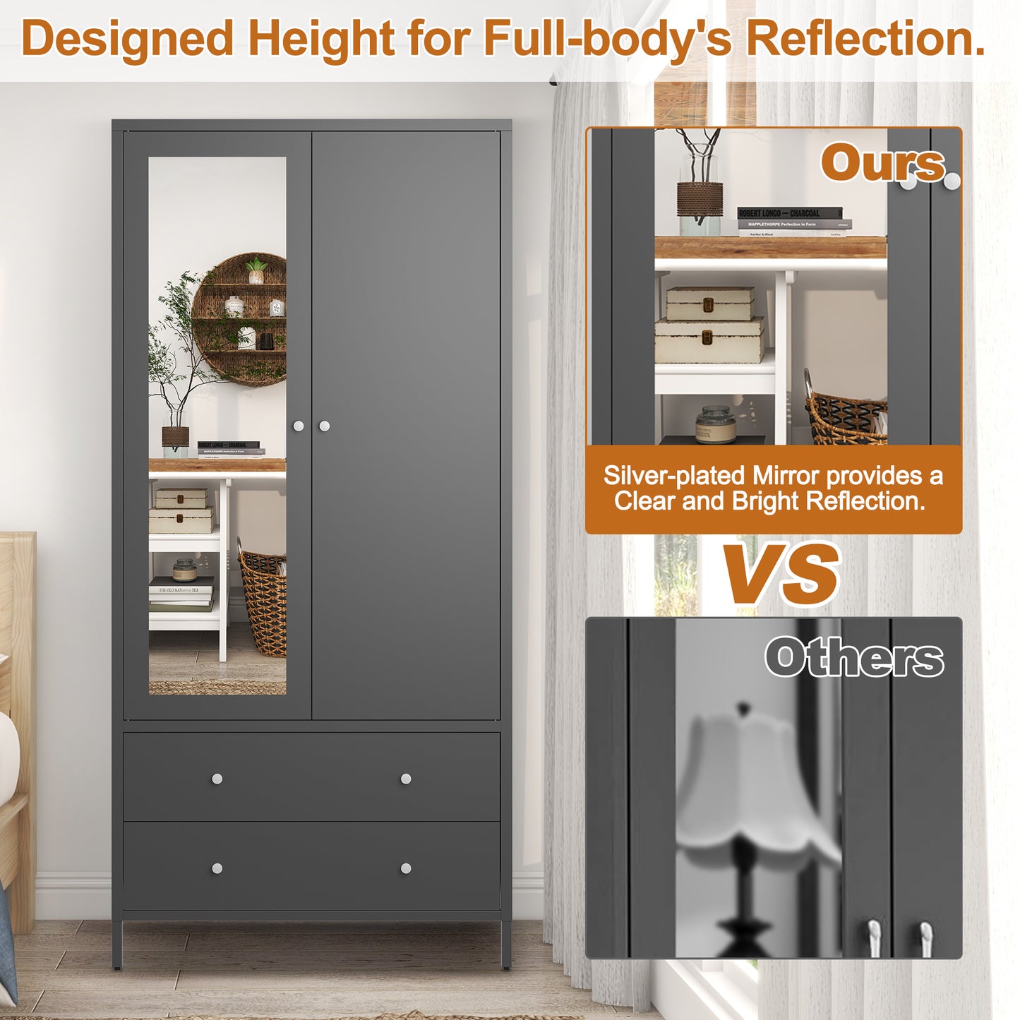 Kingsly Modern Metal Armoire Wardrobe