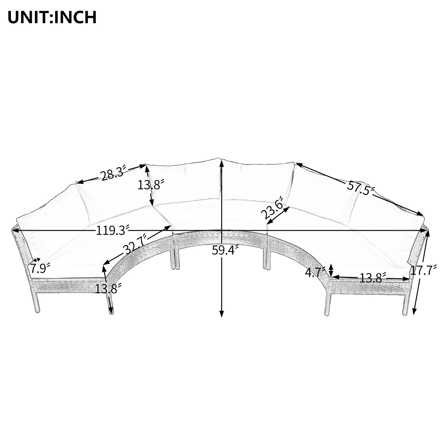 Somerset Modern Curved Outdoor Sofa
