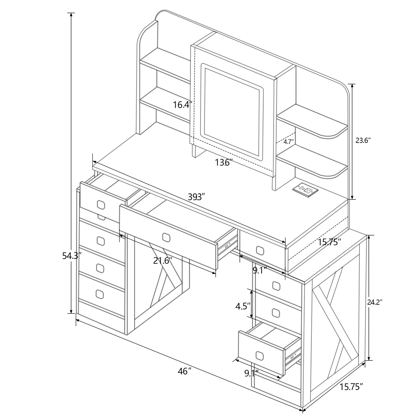 Westport Modern Desk with Sliding Mirror