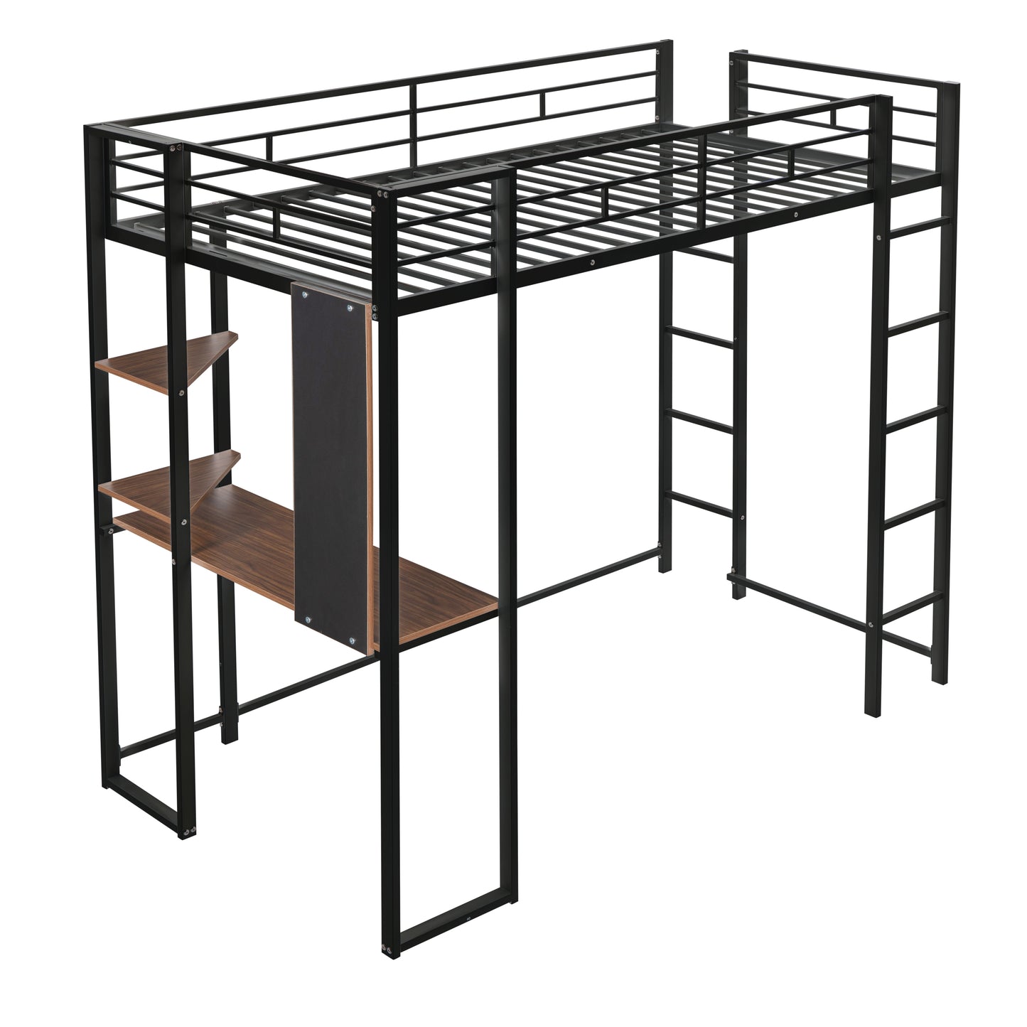 Oakridge Industrial Twin Metal Loft Bed with Shelves