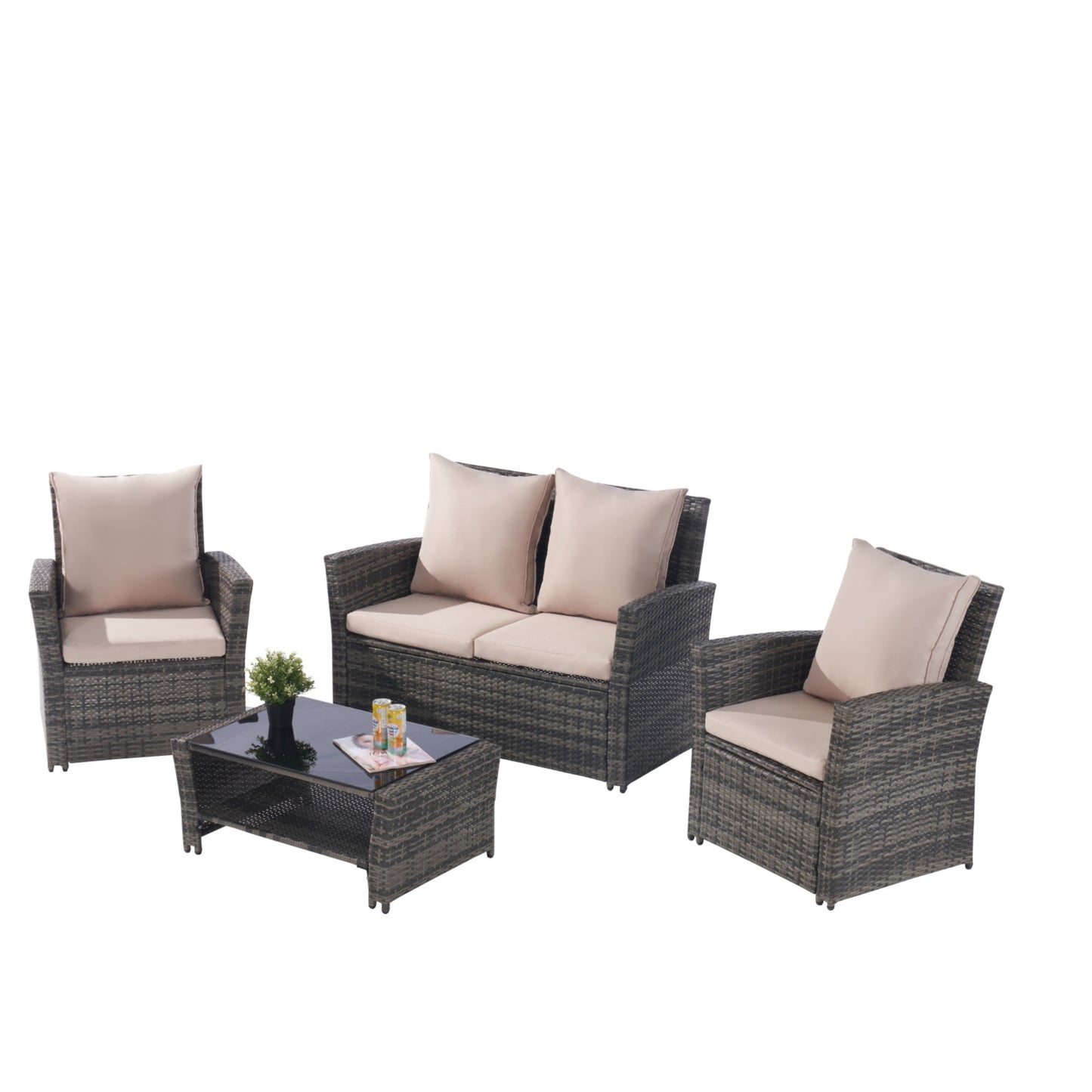 Marites Modern Patio Wicker Furniture Set