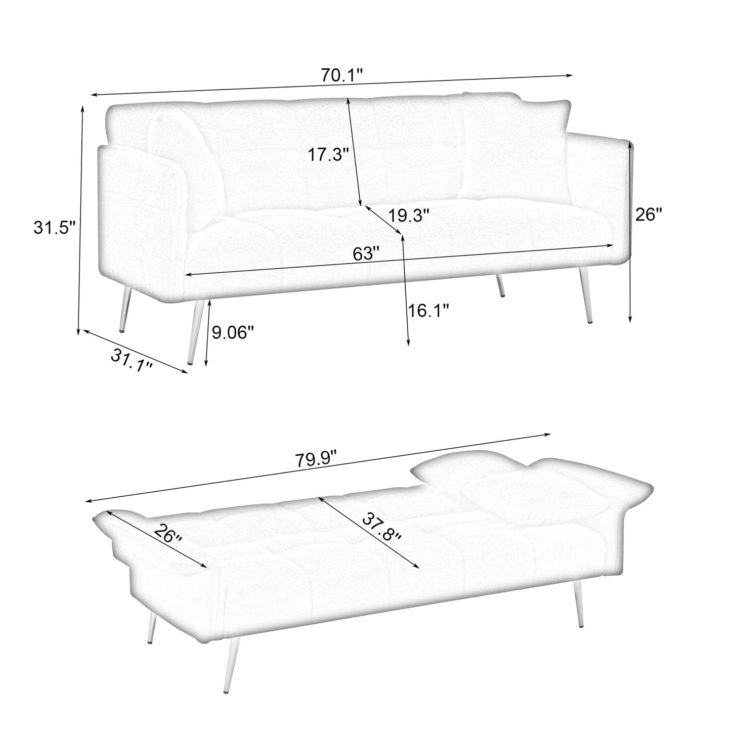 Marcel Contemporary Convertible Futon Sofa