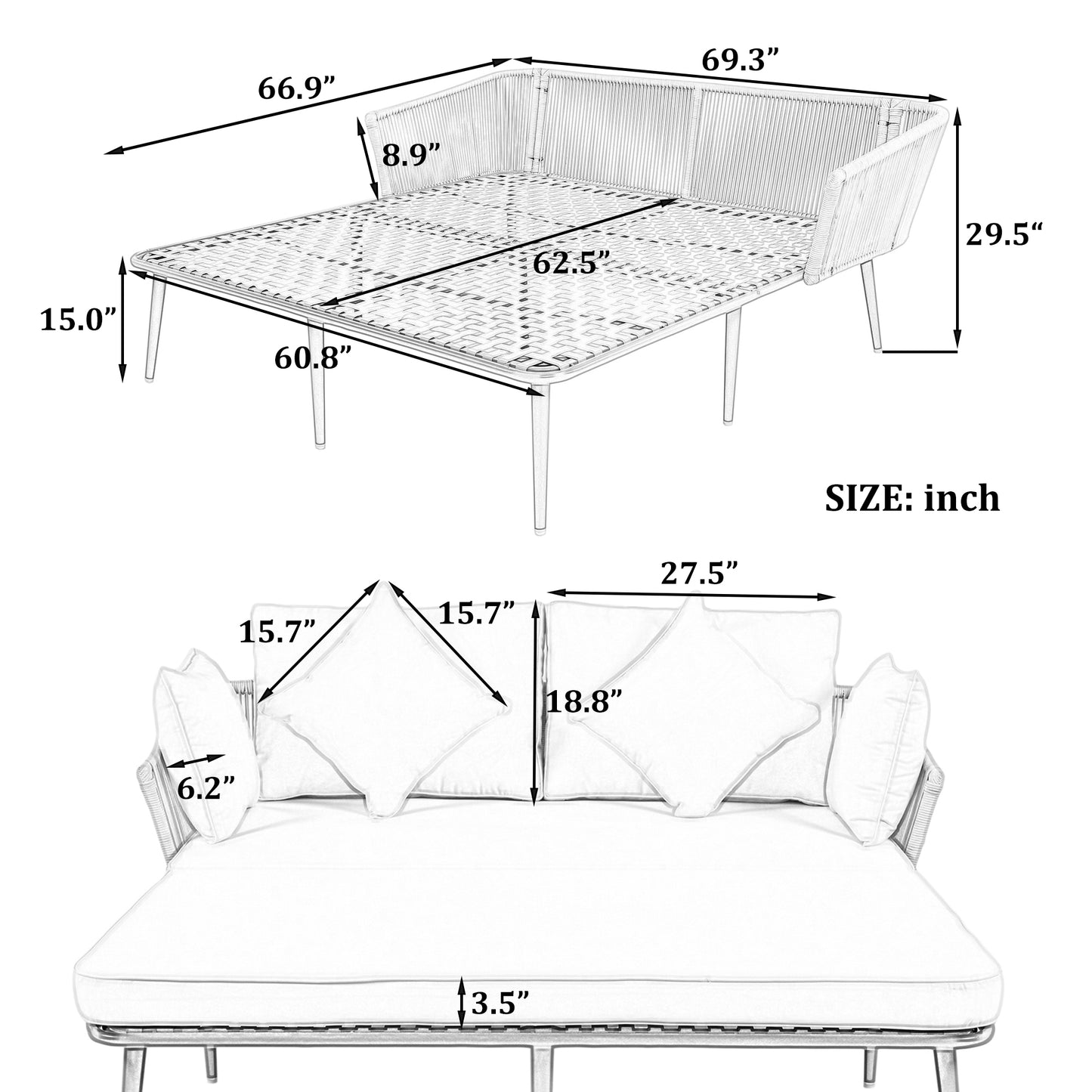 Ghivi Modern Nylon Rope Patio Daybed