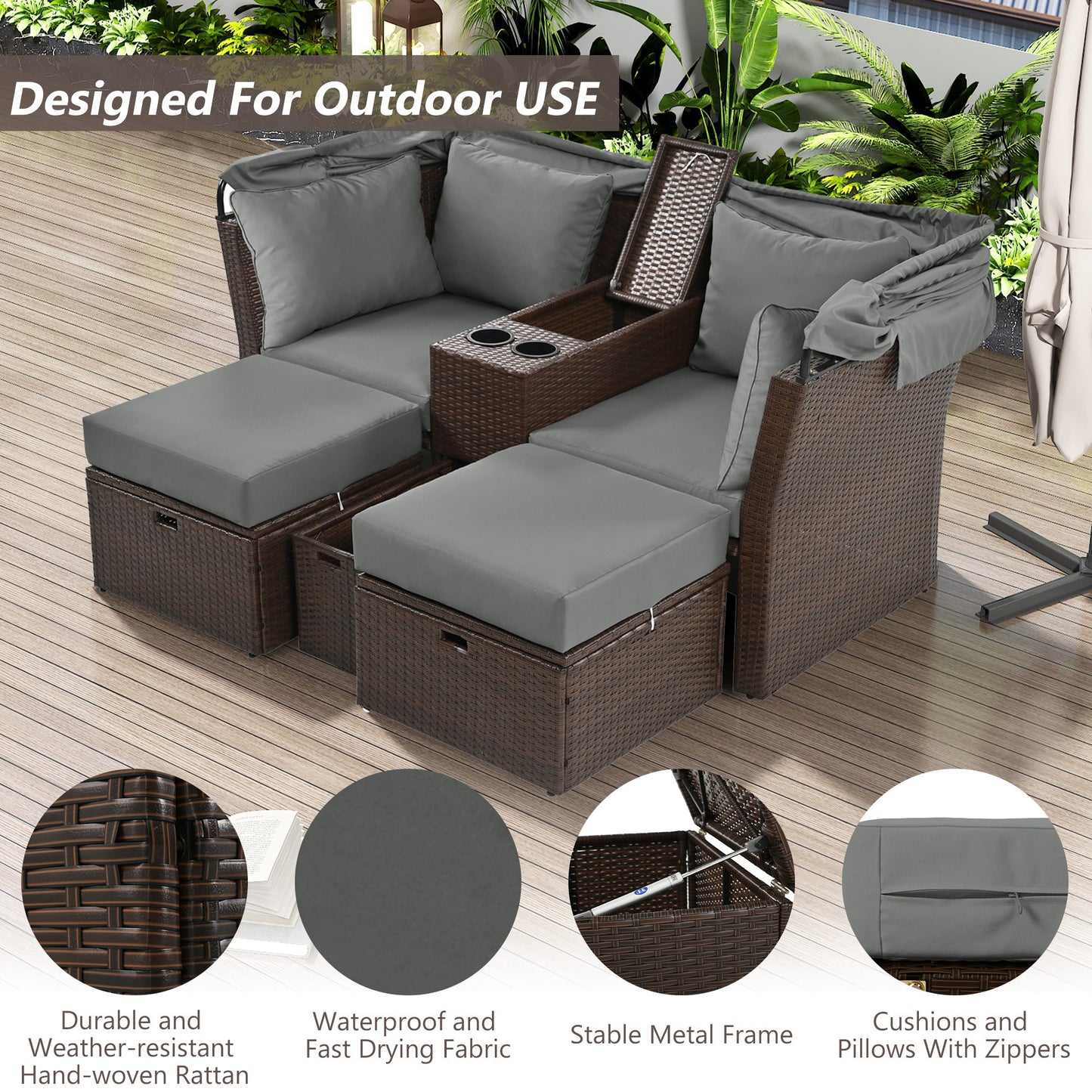 Amity Modern Loveseat Foldable Awning Daybed