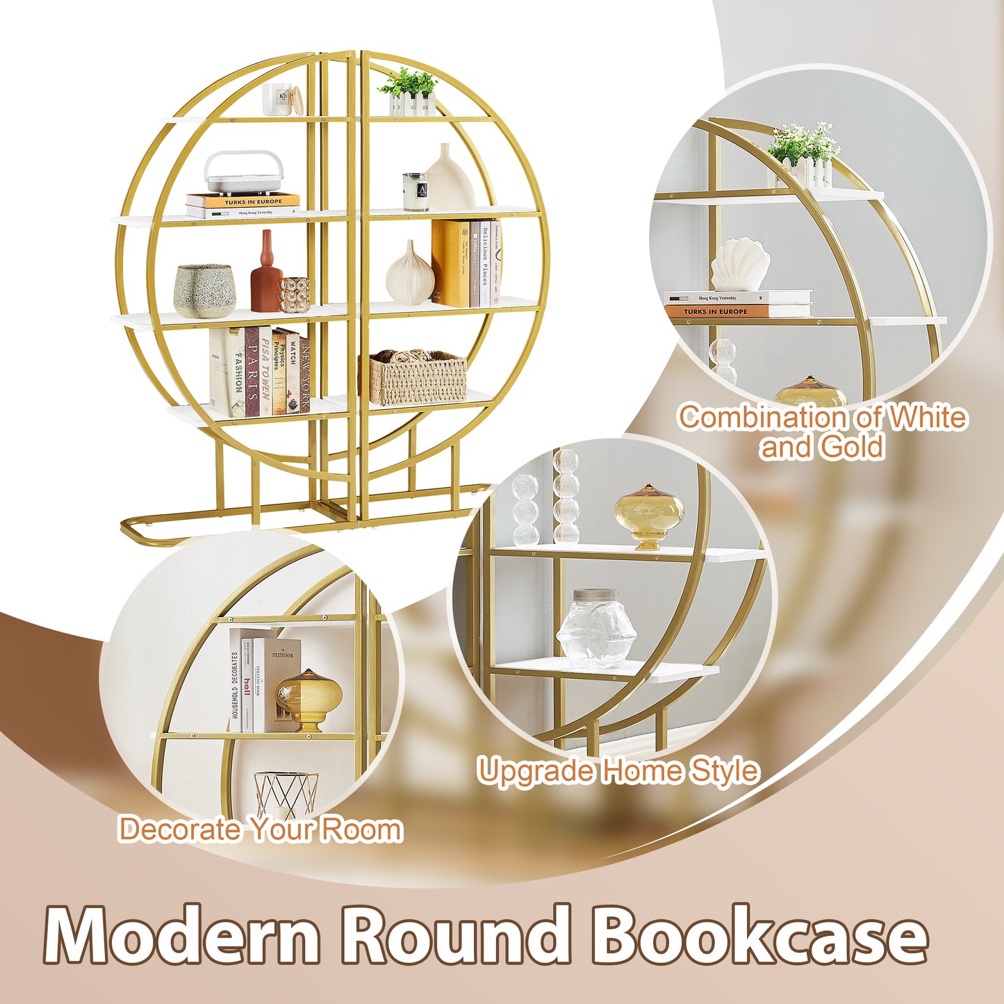 Emery Modern Metal Round Bookshelf