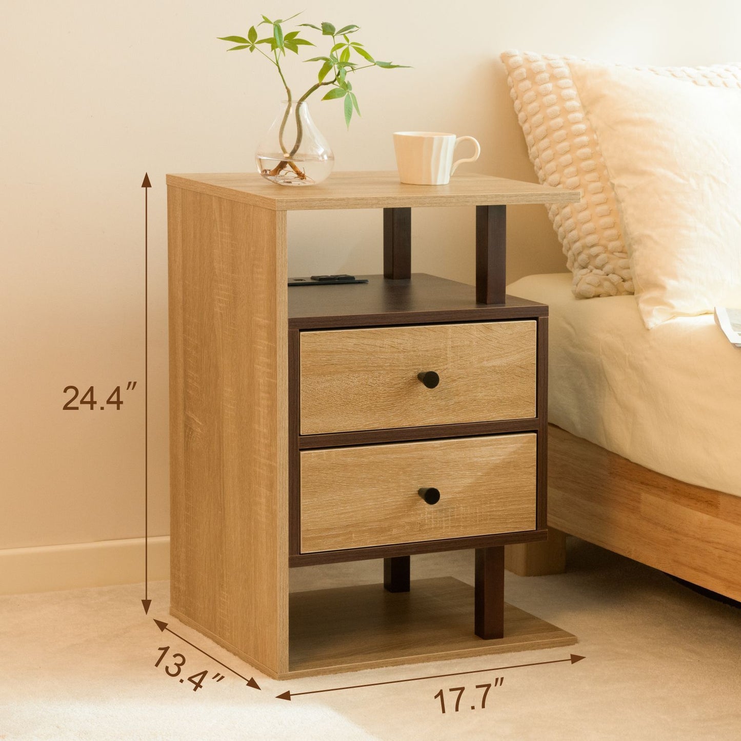 Justo Mid-Century Charging Nightstand Bedroom Table