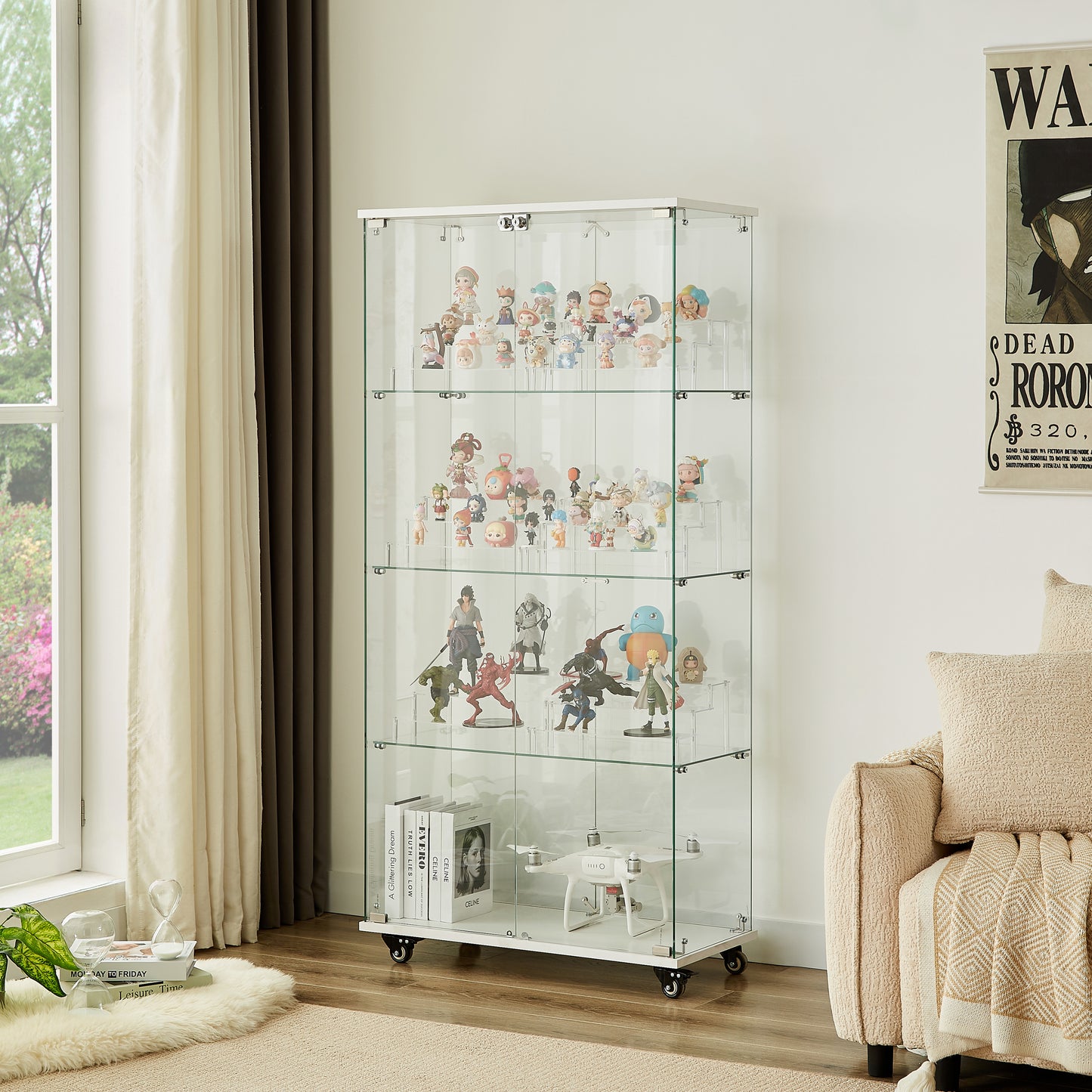 Cleo Modern 4-Tier Glass Display Cabinet with Lock