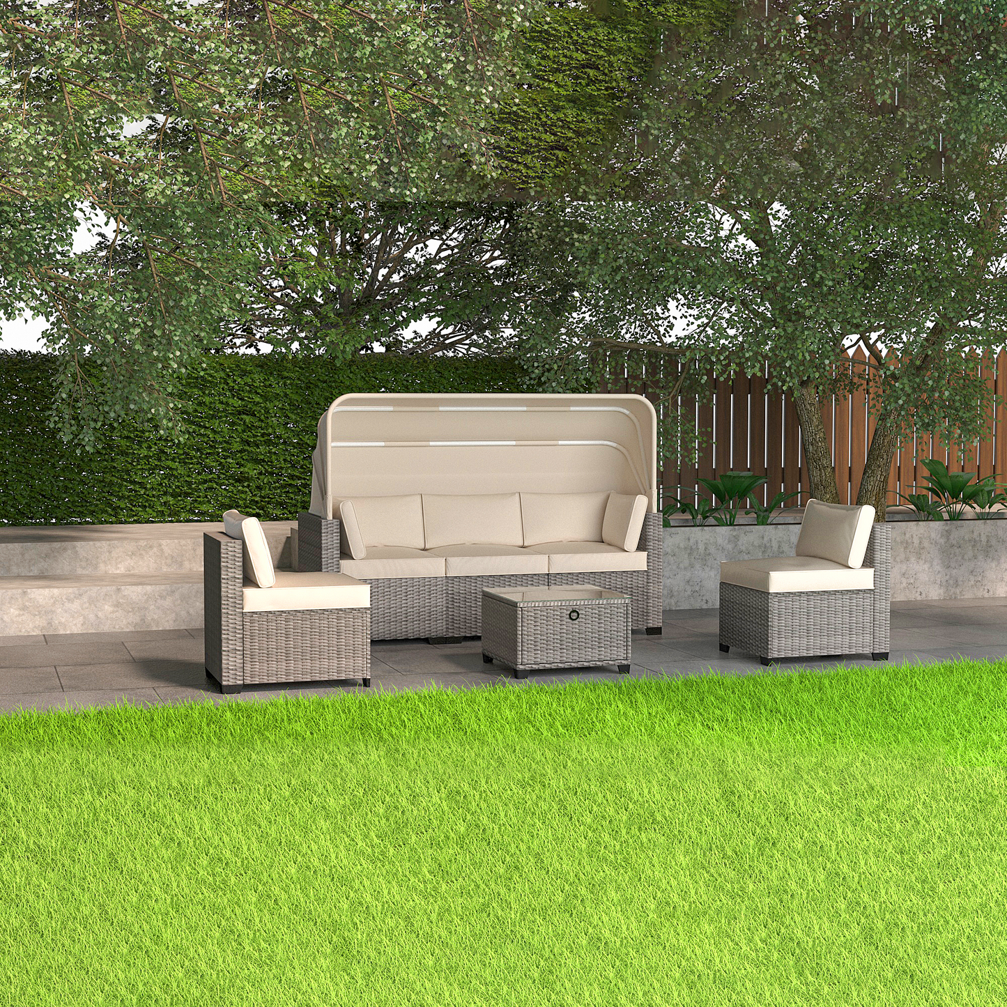 Justo Contemporary Rattan Outdoor Daybed Set