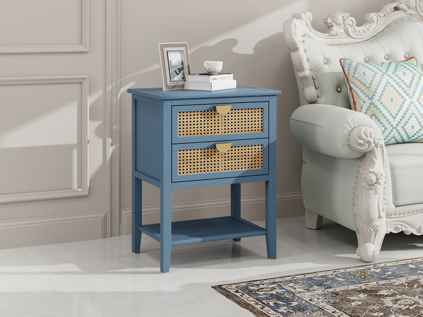 Amity Mid-Century Natural Rattan Side Table