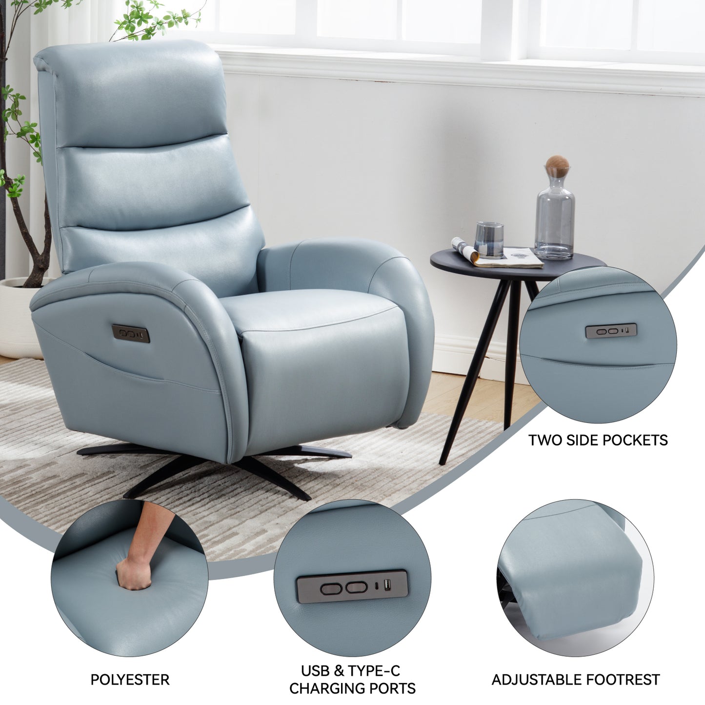 Fremont Modern Leatheraire Swivel Recliner Chair