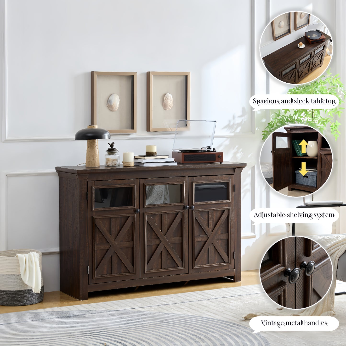 Jiron Craftsman Farmhouse 3-Door Buffet Cabinet
