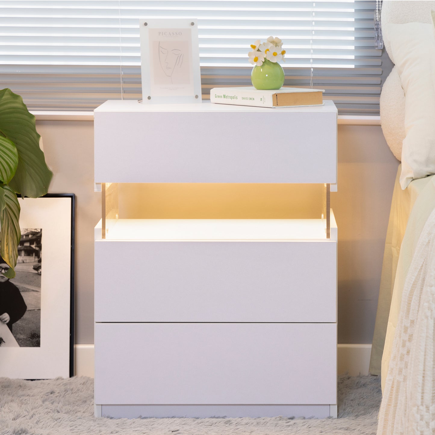 Fremont Contemporary Acrylic LED Bedside Table