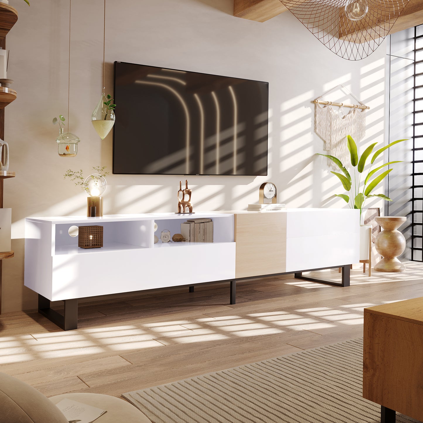 Jiron Modern TV Stand for 80'' TV with Storage & Drop-Down Doors