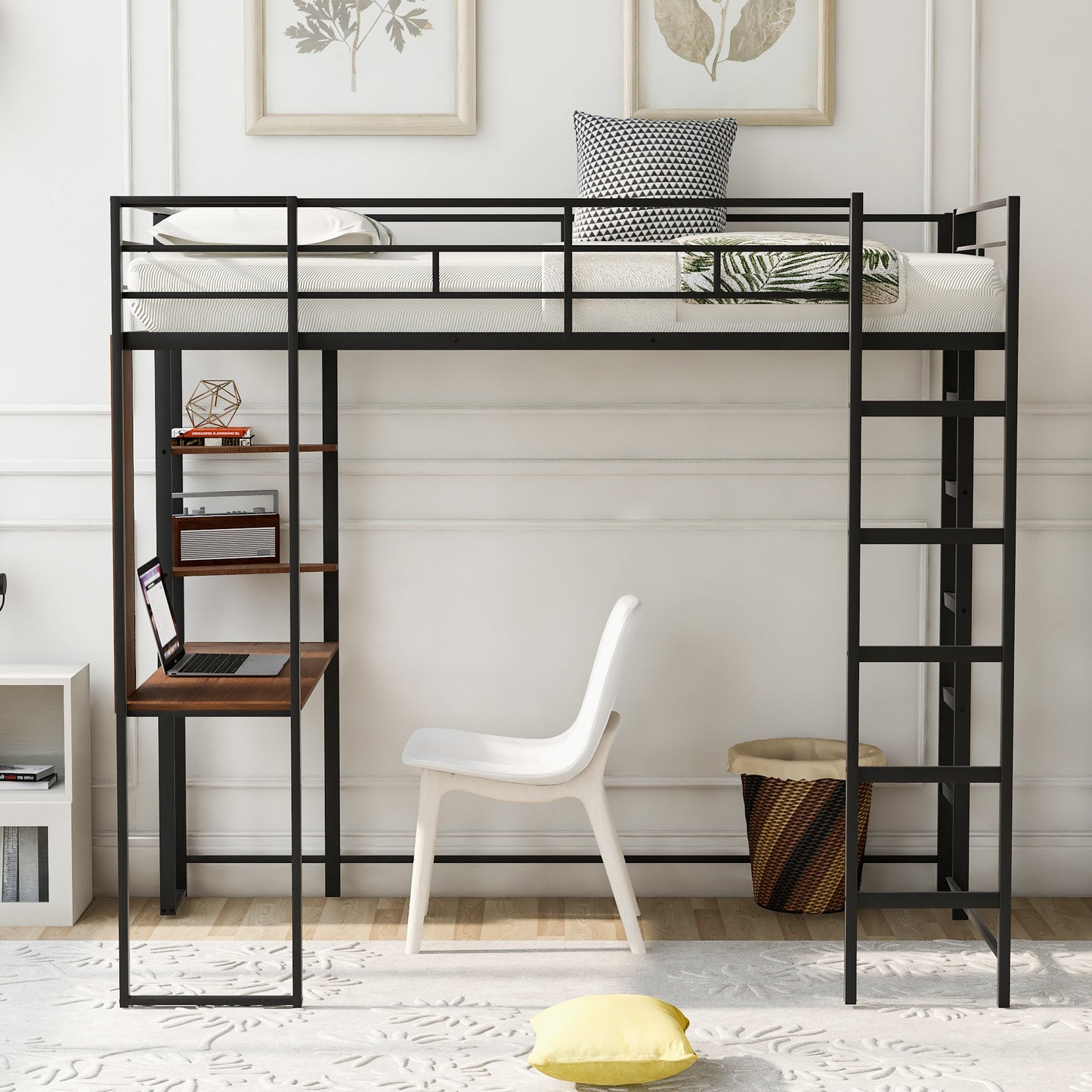 Oakridge Industrial Twin Metal Loft Bed with Shelves