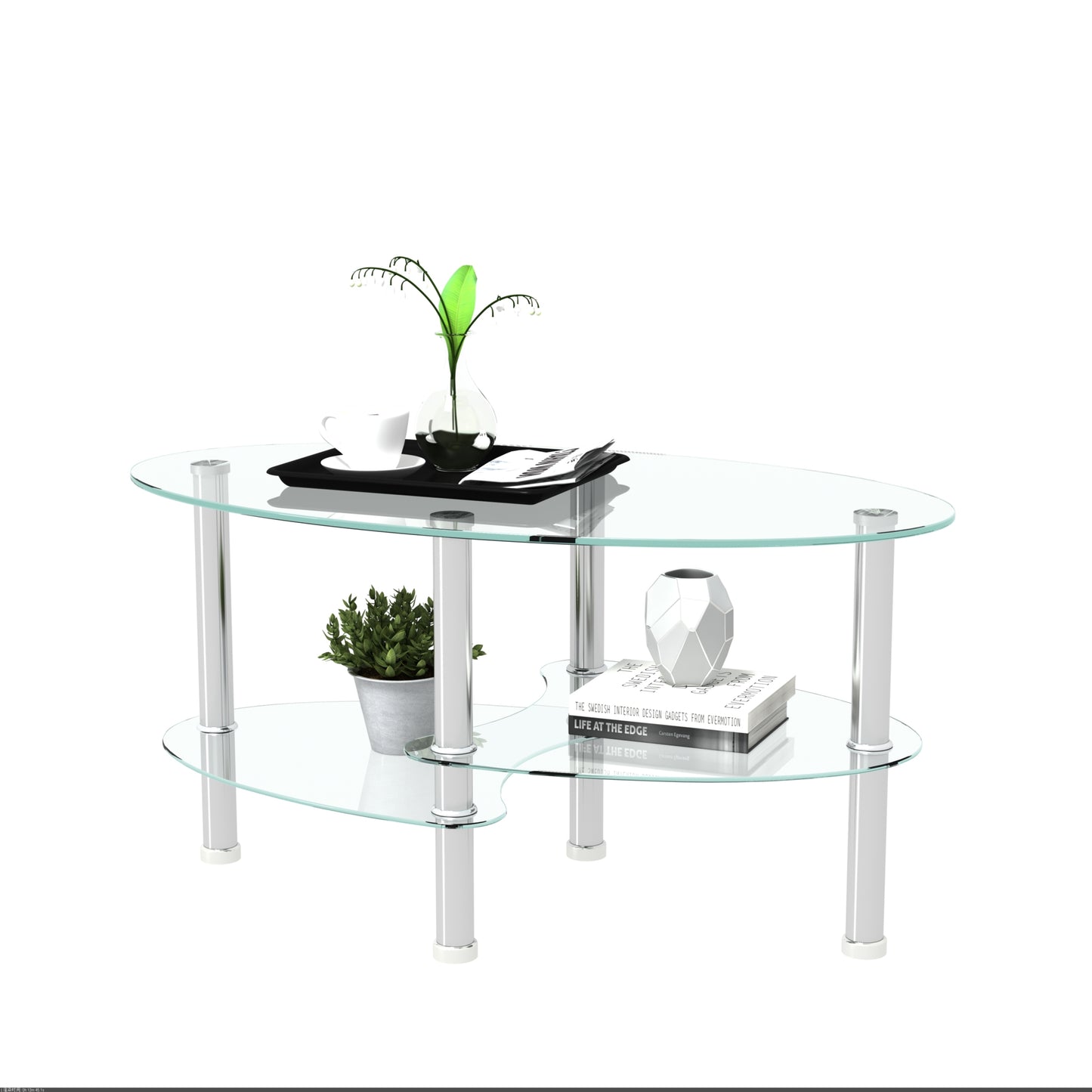 Cleo Modern Elegant Oval Glass Coffee Table