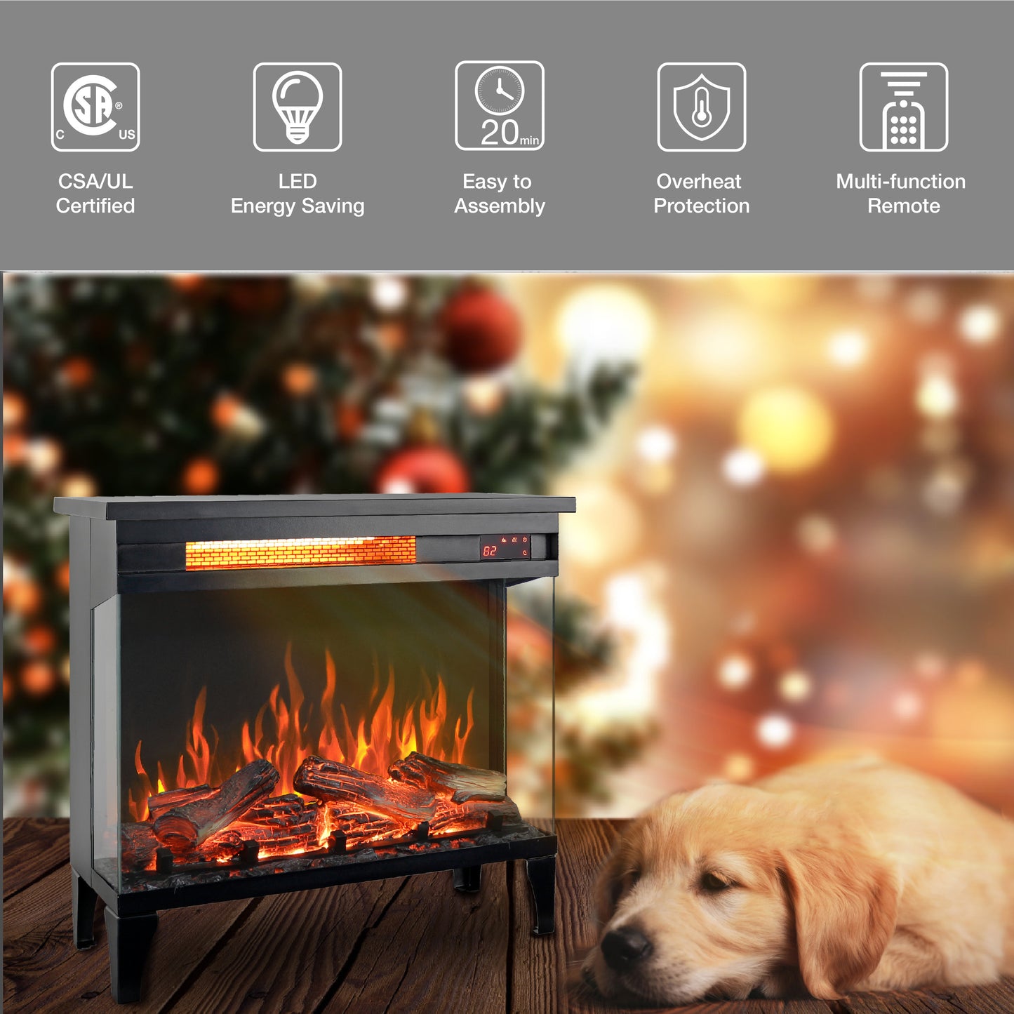 Ghivi Modern Velvet Electric Fireplace
