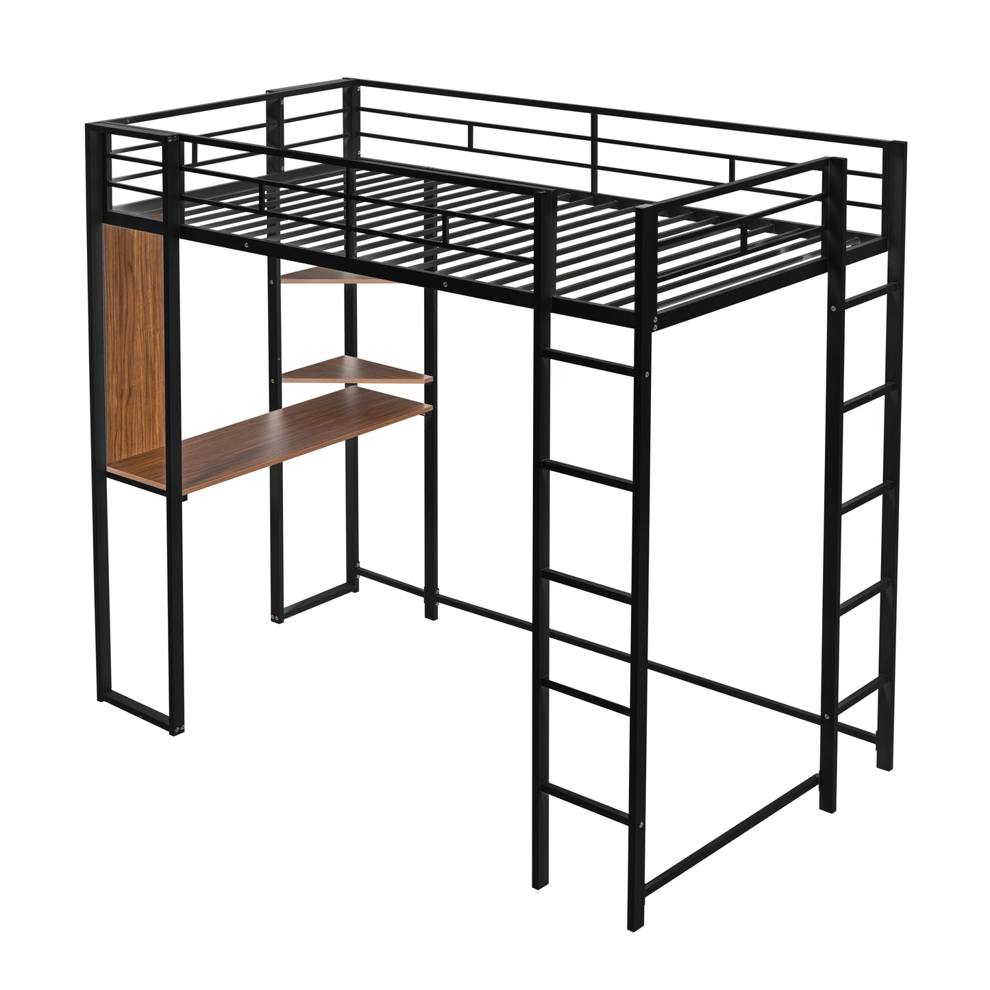 Oakridge Industrial Twin Metal Loft Bed with Shelves