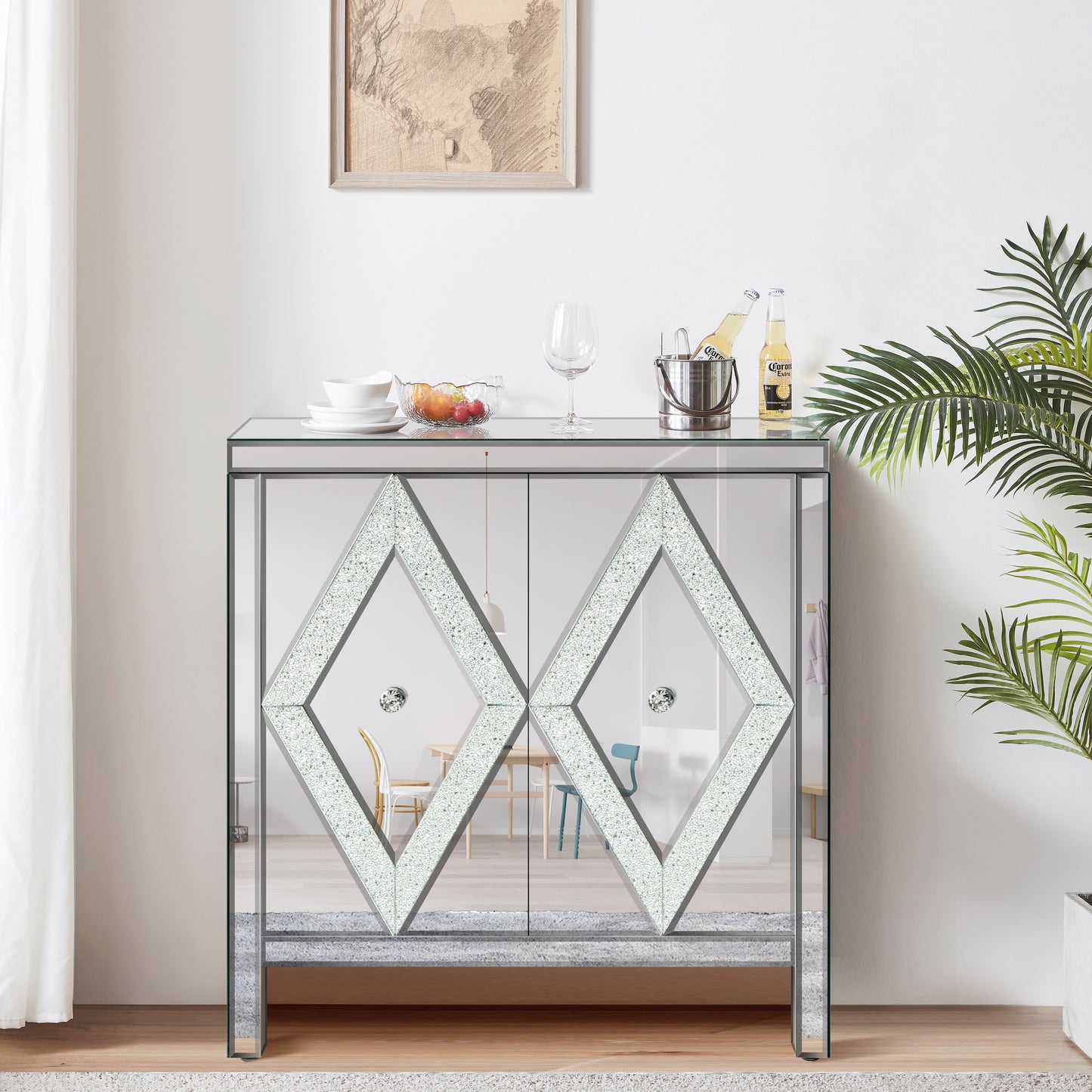 Cleo Modern Storage Cabinet With Mirror Trim