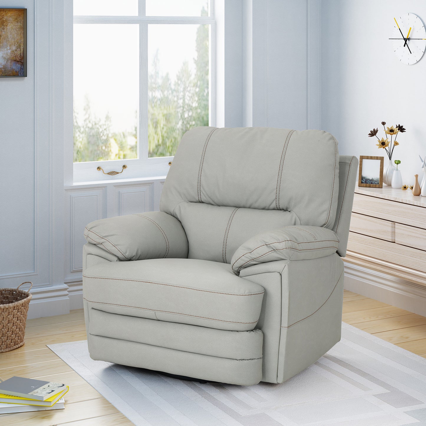 Cleo Mid-Century Faux Leather Power Recliner