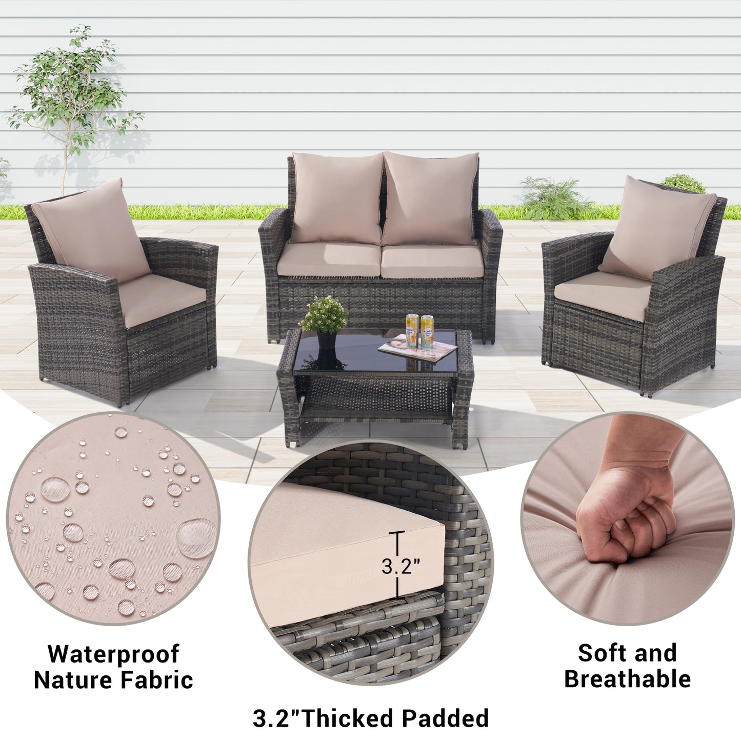 Marites Modern Patio Wicker Furniture Set
