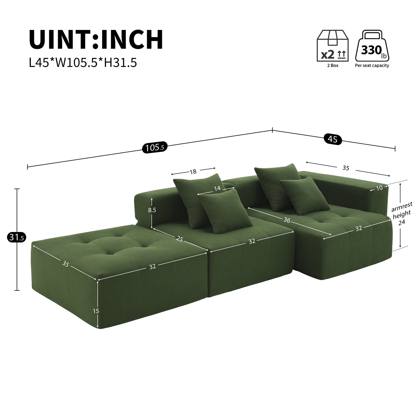 Eda Contemporary Modular Corduroy Sectional Sofa