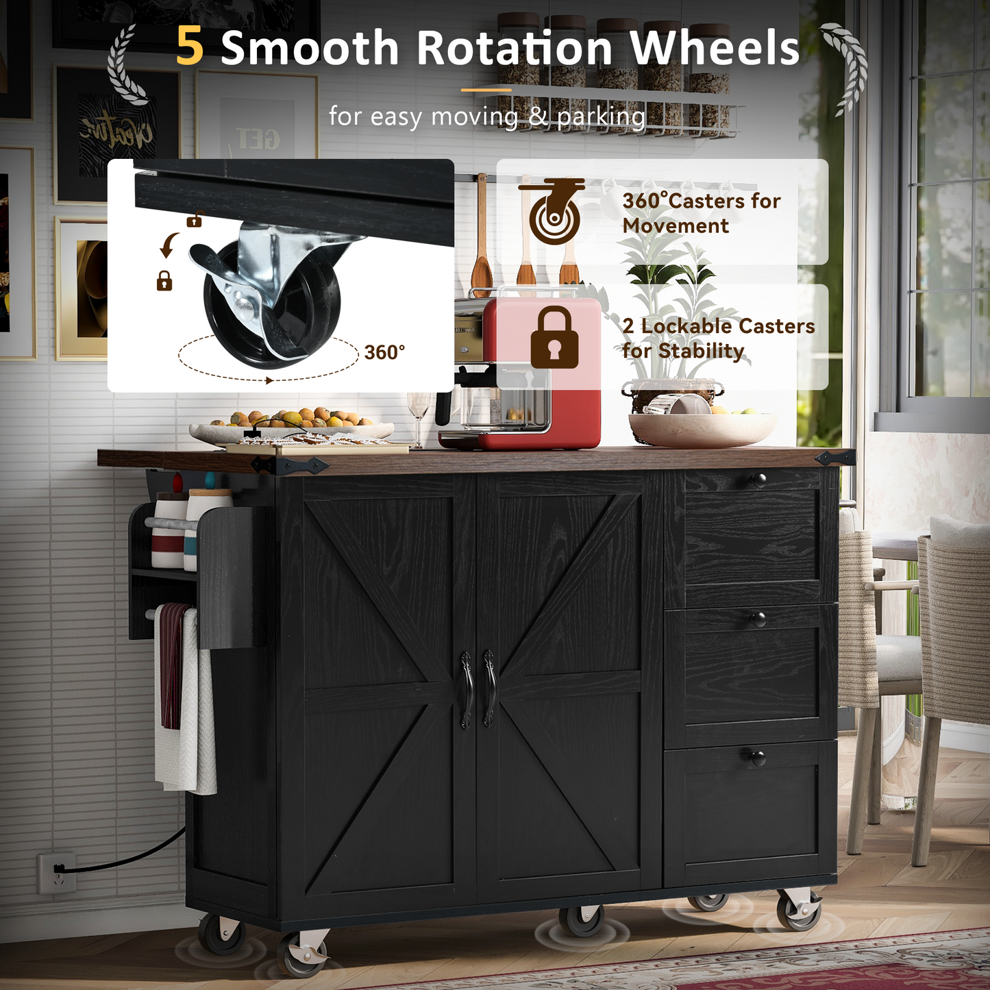 Westport Modern Farmhouse Rolling Kitchen Cart