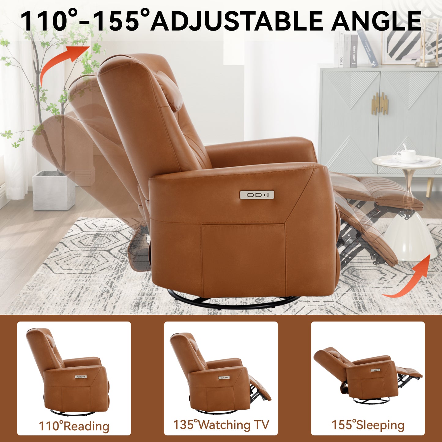 Oakridge Modern Leatheraire Swivel Recliner Chair