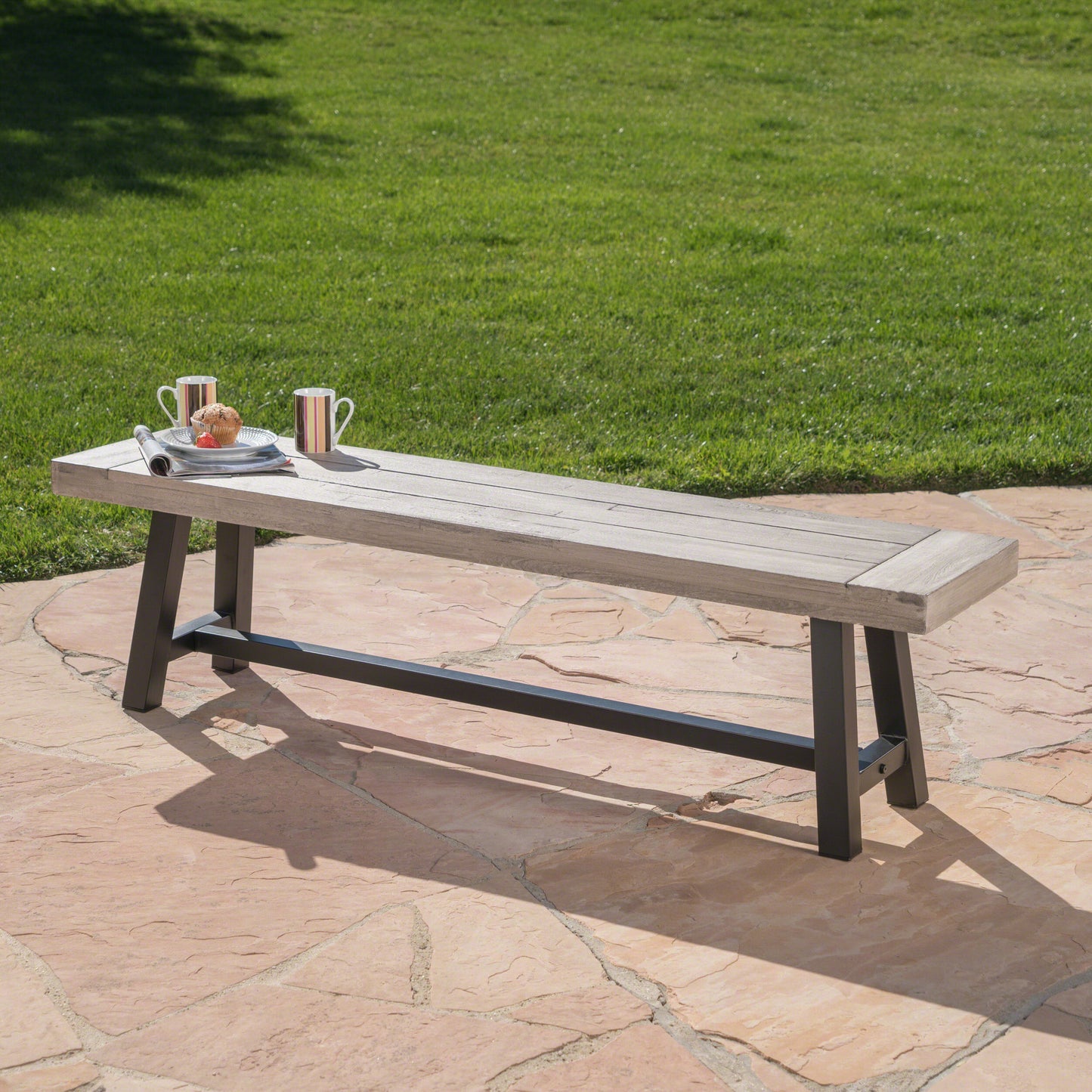 Emery Industrial Acacia Wood Bench