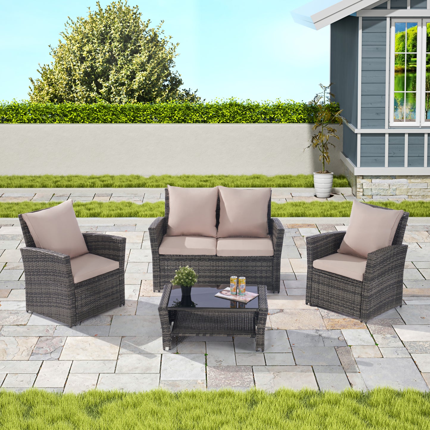 Marites Modern Patio Wicker Furniture Set