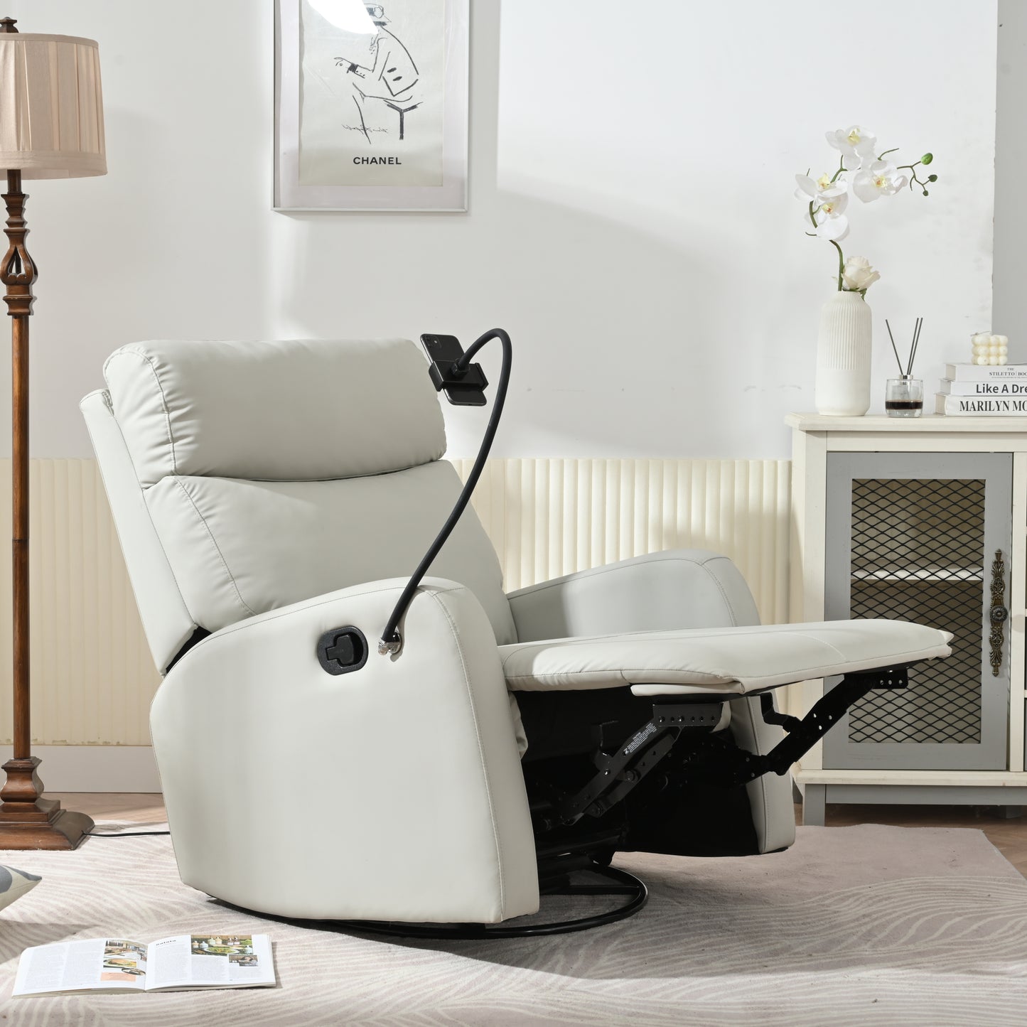 Bartholomew Contemporary Rocking Swivel Recliner Chair with Phone Holder
