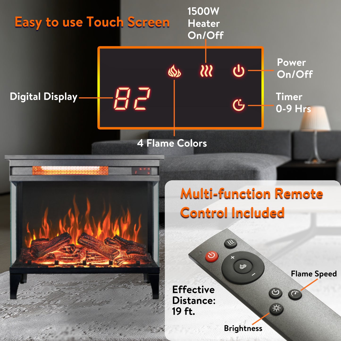 Ghivi Modern Velvet Electric Fireplace