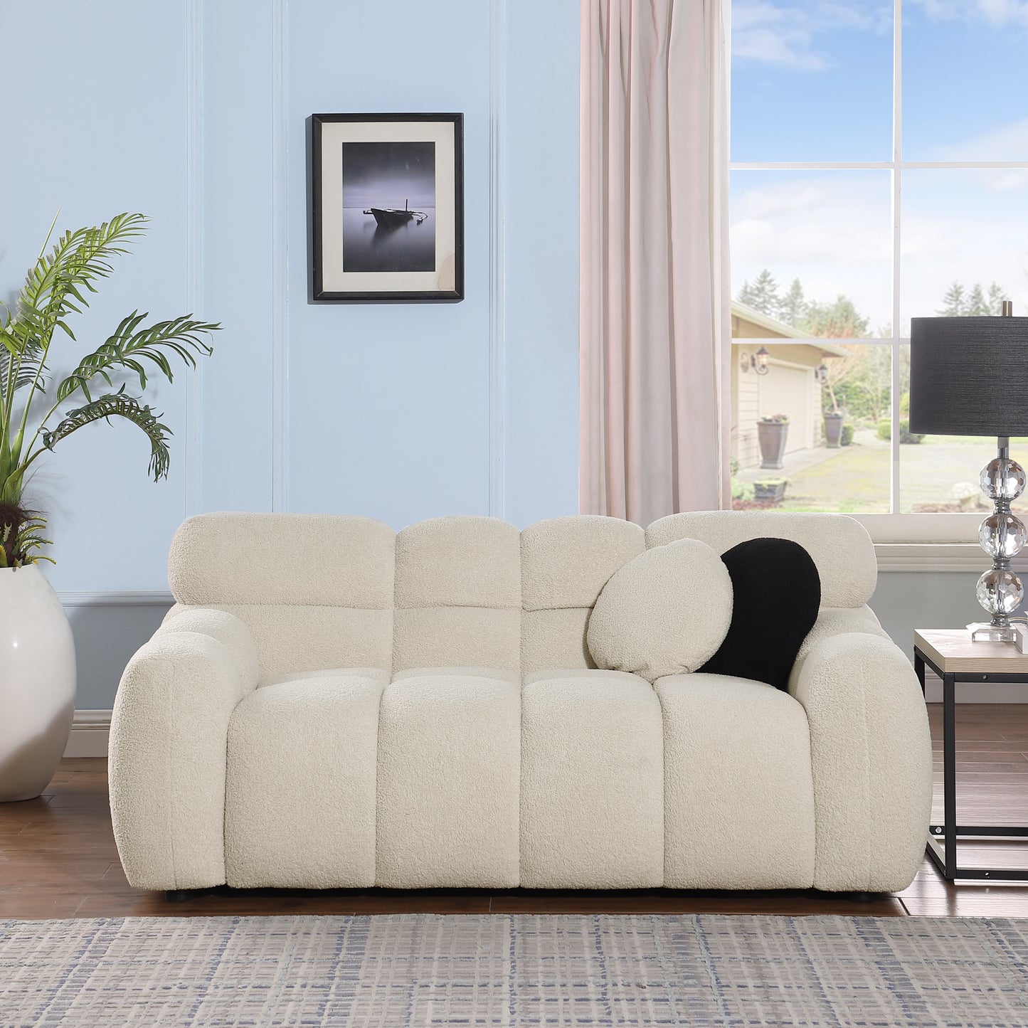 Niles Contemporary Marshmallow Boucle Sofa