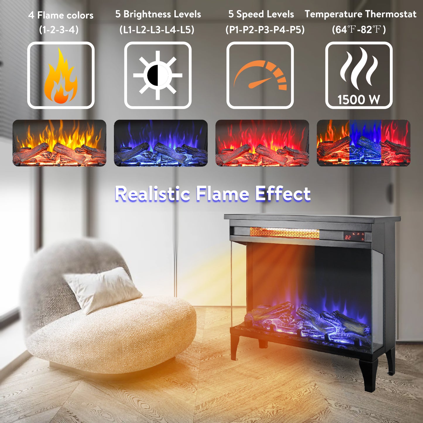Ghivi Modern Velvet Electric Fireplace