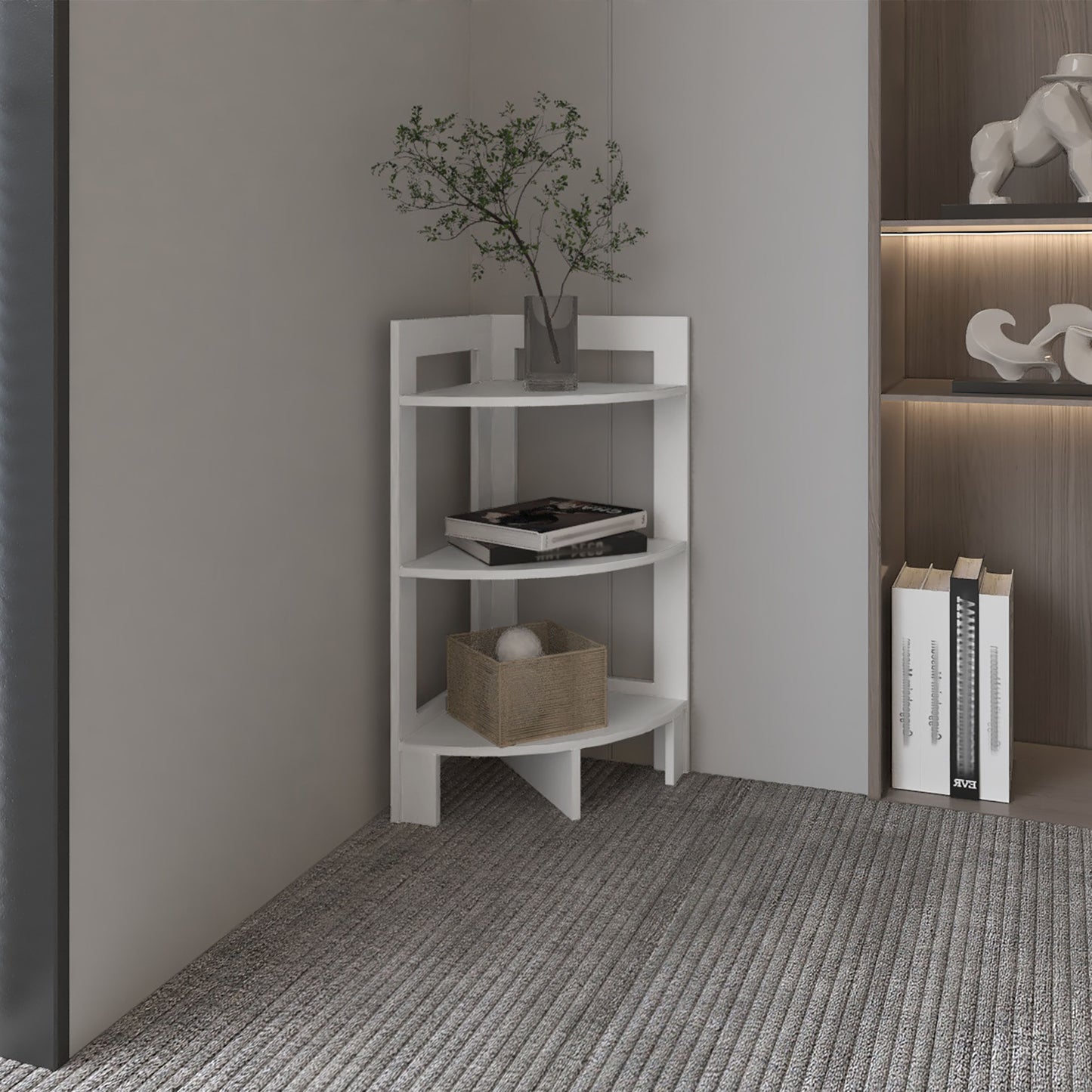 Lazzareschi Modern Riga Corner 3-Tier Shelf Side Table with Tray