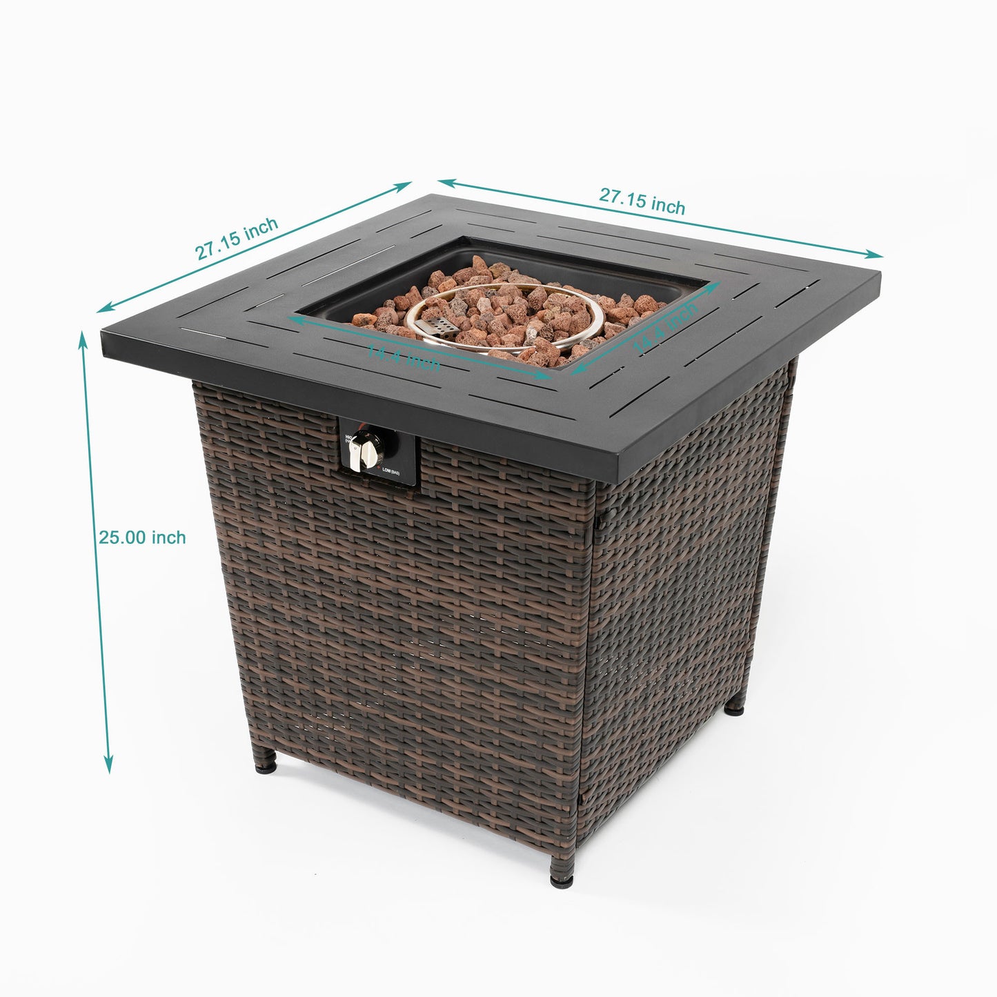 Amity Contemporary Wicker Square Fire Pit Table