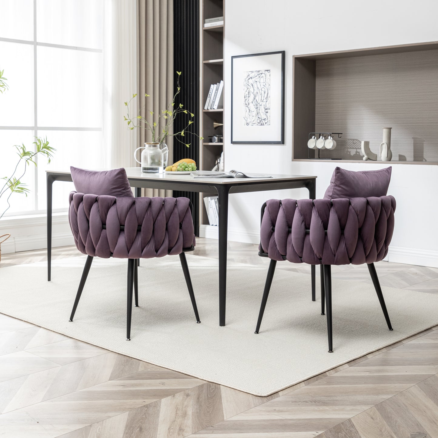 Marites Modern Velvet Weaving Dining Chairs Set