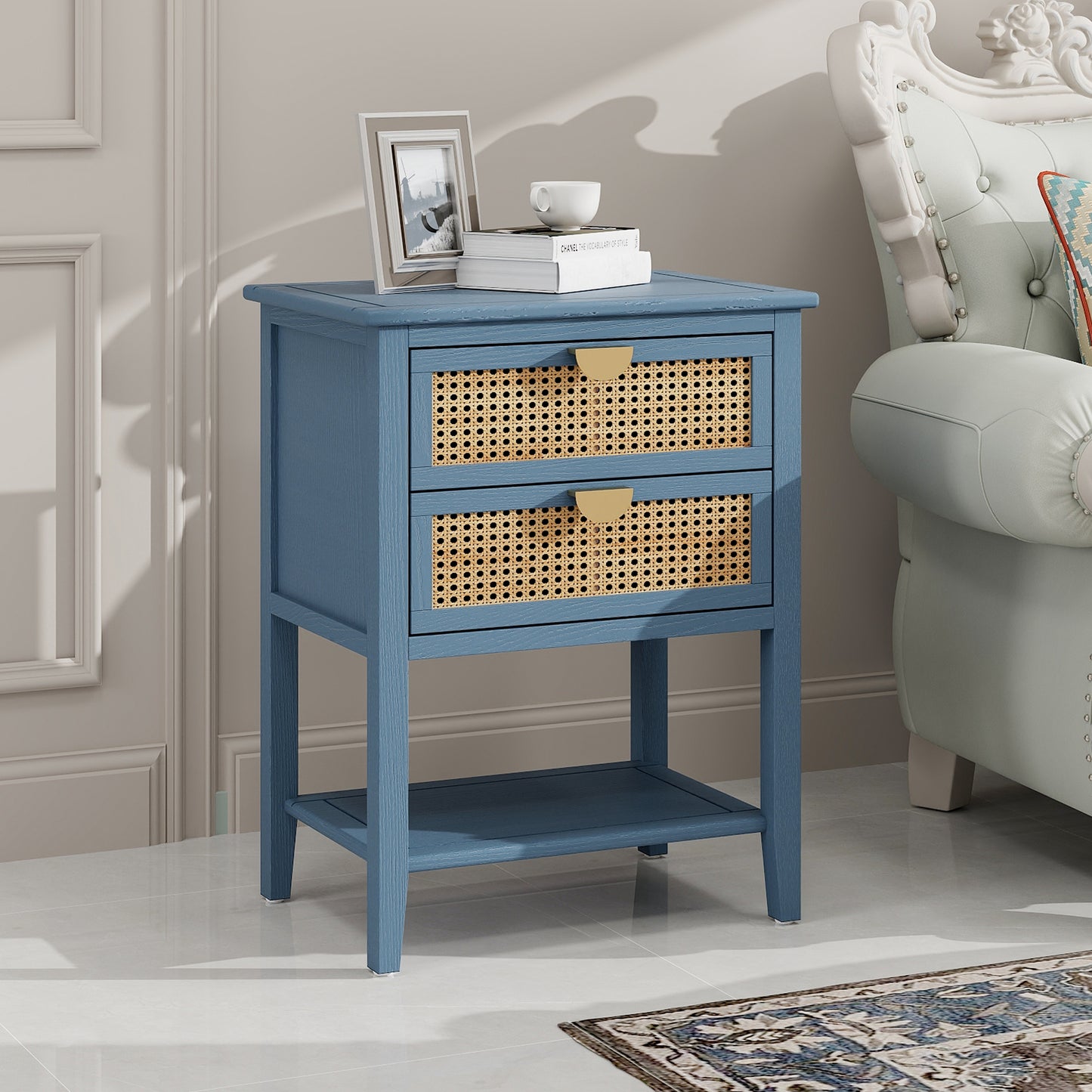 Amity Mid-Century Natural Rattan Side Table