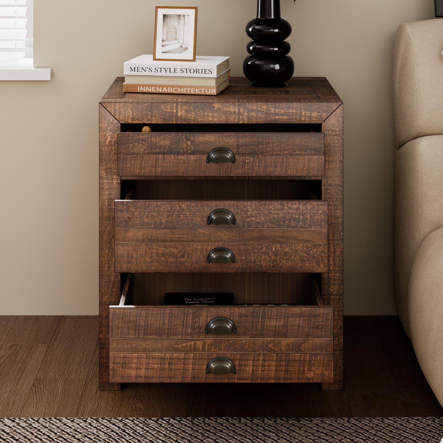 Ghivi Craftsman Rustic Nightstand