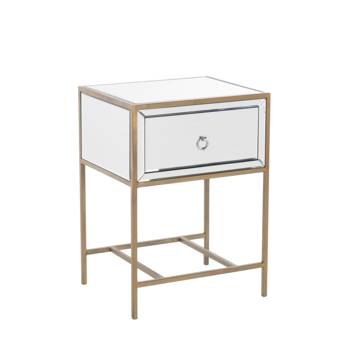 Cleo Contemporary Mirrored Nightstand Storage Side Table