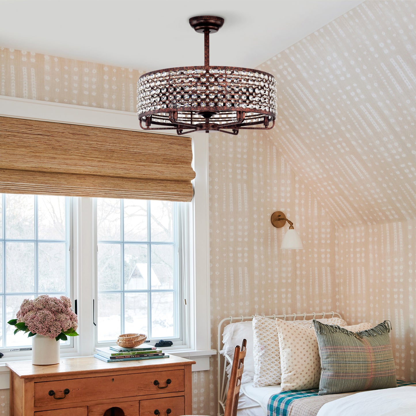 Lula Contemporary Crystal Ceiling Fan Chandelier