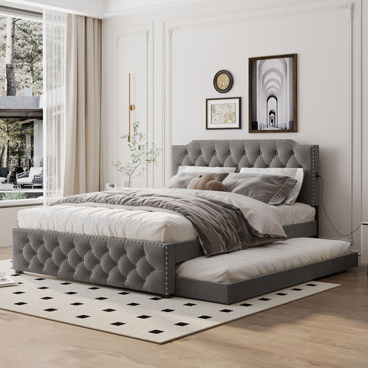 Lazzareschi Modern Linen Trundle Bed