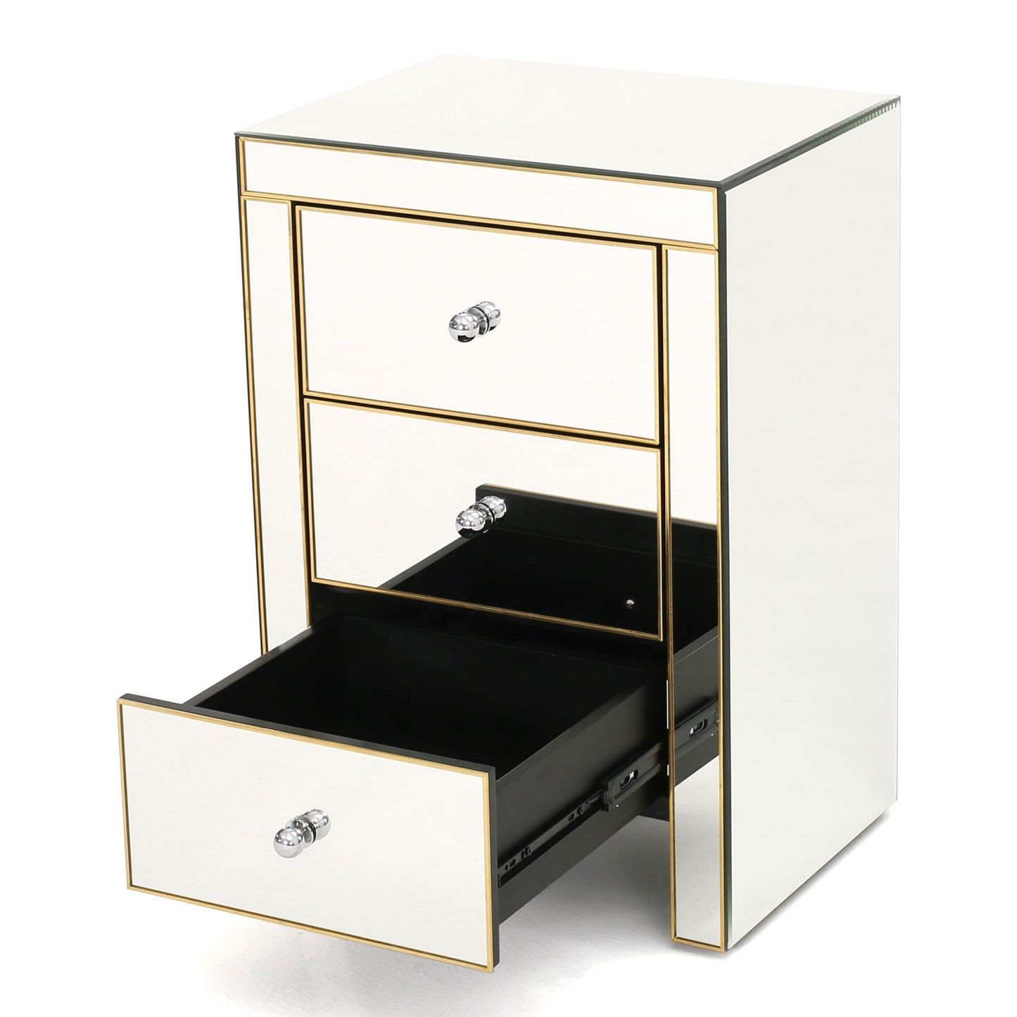 Fitch Contemporary Elegant Mirrored Nightstand Side Table
