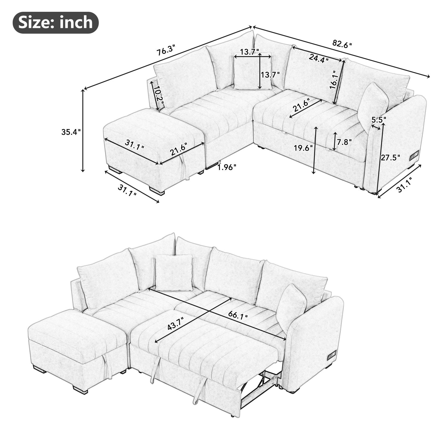 Justo Contemporary Upholstered Sofa Bed