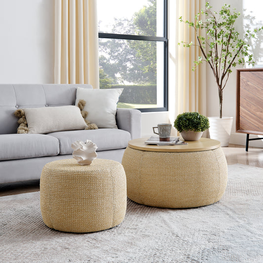 Lula Contemporary Woven Rattan Storage Ottoman, 2-in-1 End Table & Seat