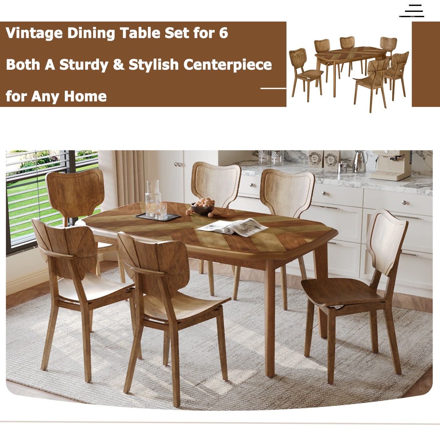 Ghivi Mid-Century 7-Piece Curved Back Dining Set