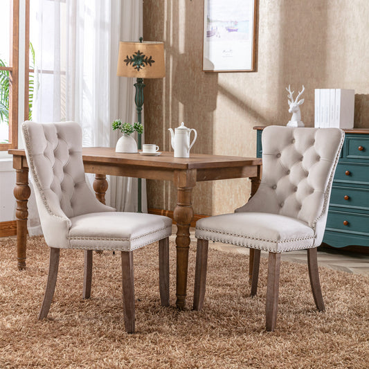 Cleo Contemporary Nikki Collection Tufted Velvet Upholstered Dining Chair with Nailhead Trim, 2-Pc Set