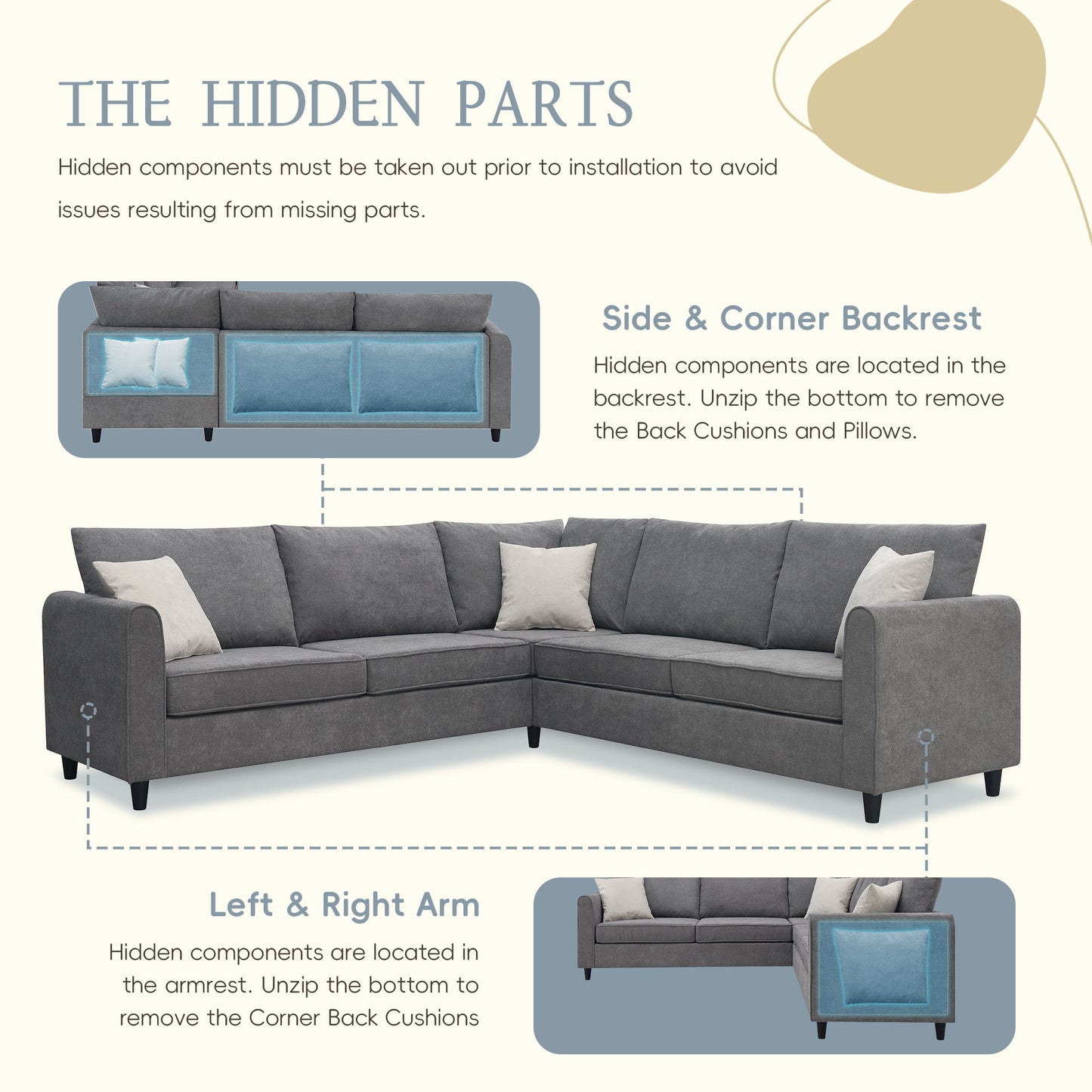 Elmcrest Modern Upholstered L-Shape Sofa