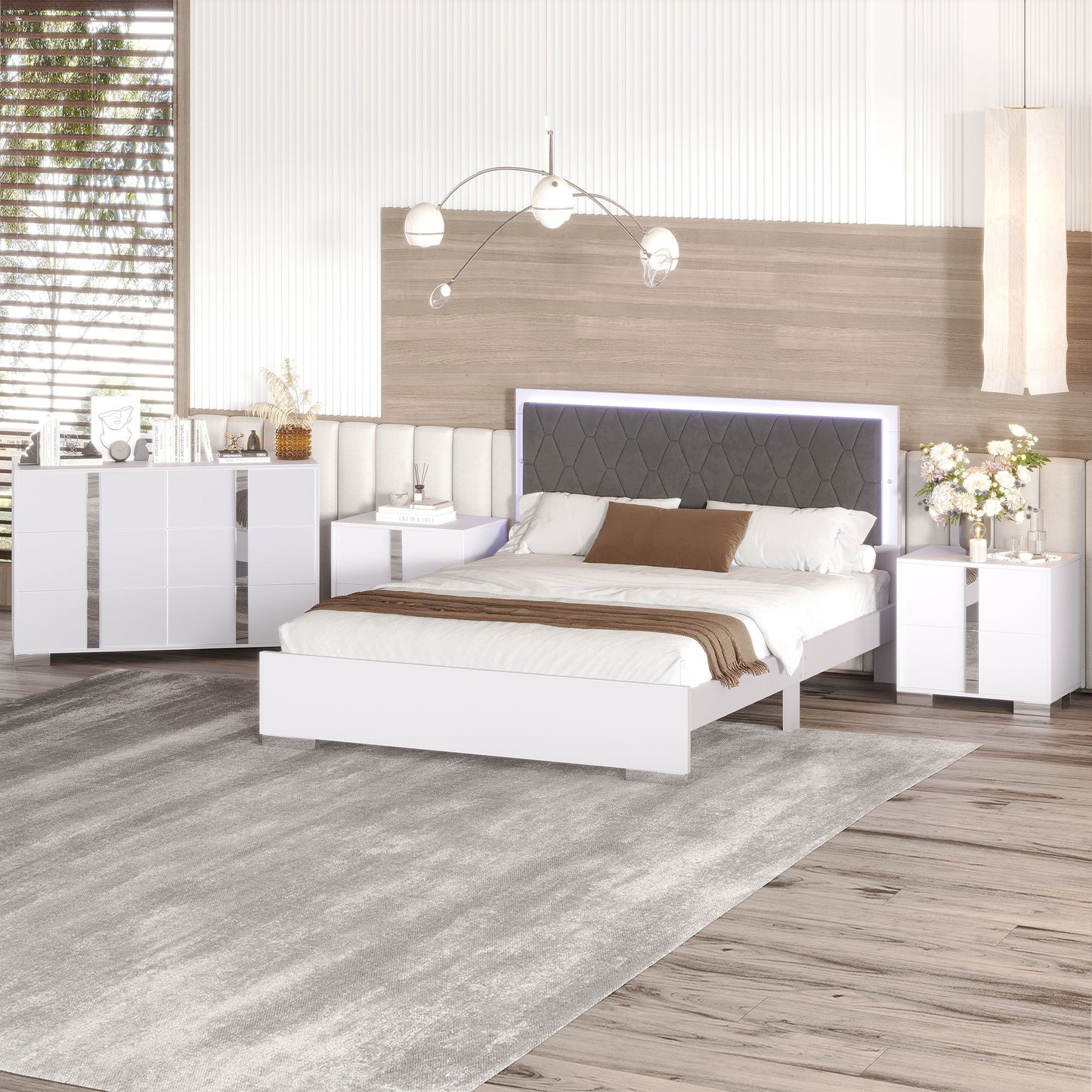 Sonoma Contemporary LED Upholstered Bedroom Set