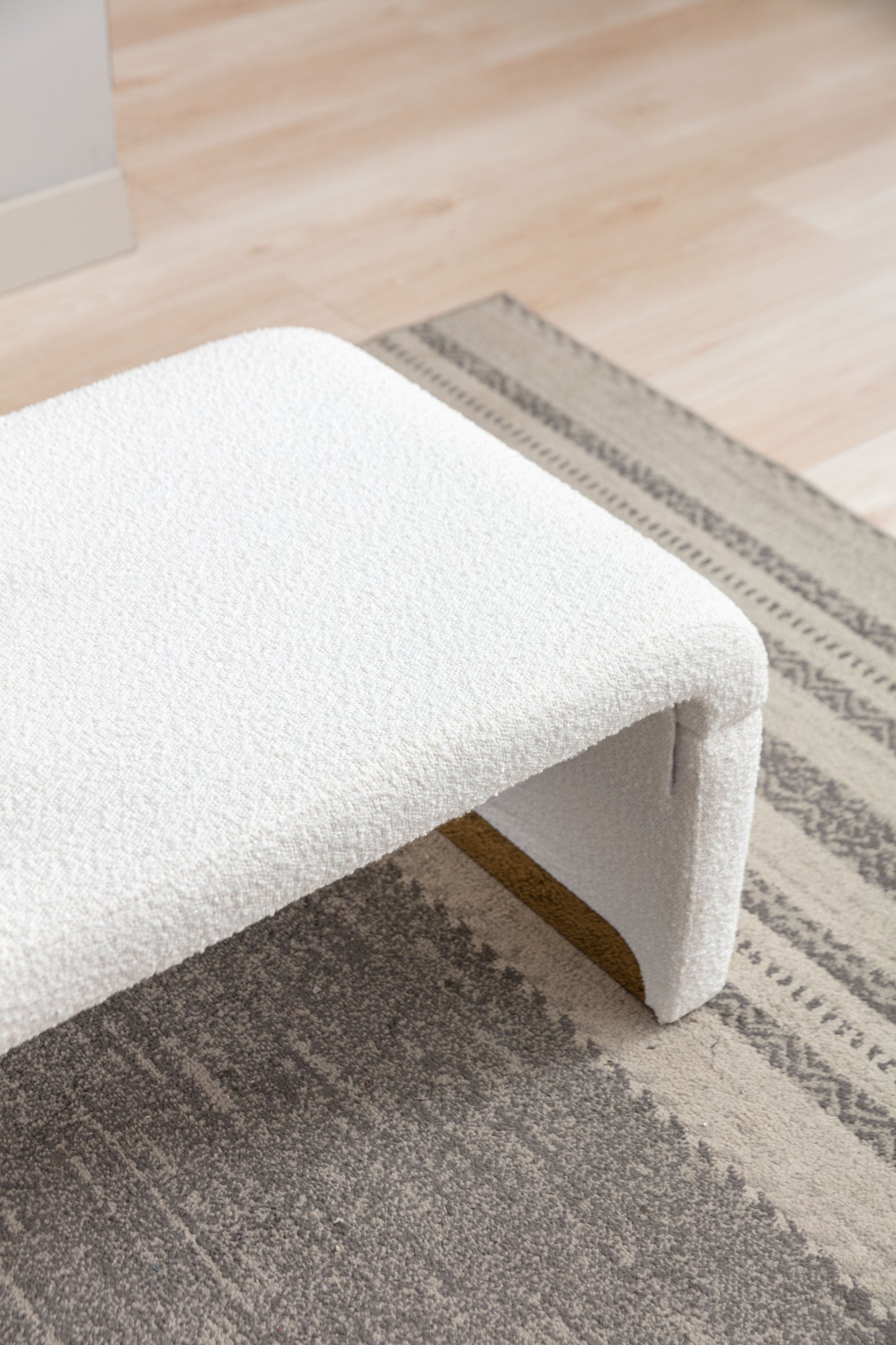 Mission Modern Boucle Fabric Ottoman Bench